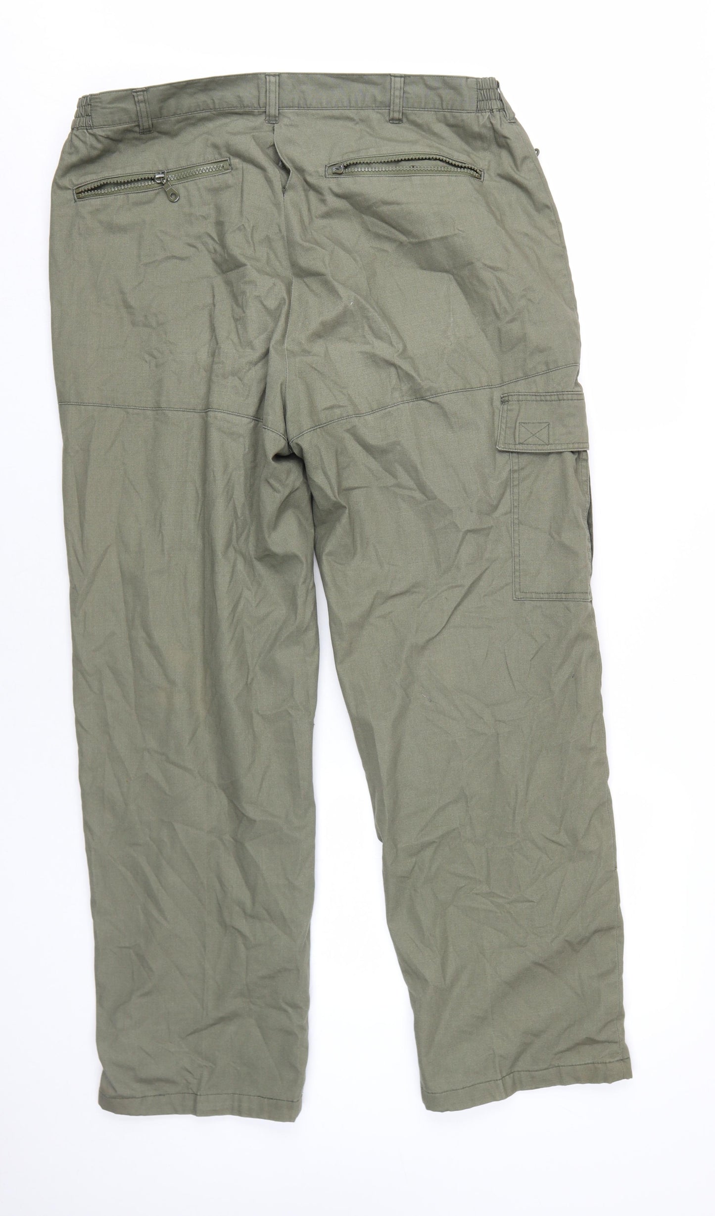 Clifford James Mens Green Cotton Trousers Size 36 in L30 in Regular Zip