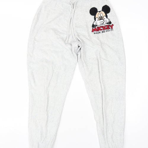 Disney Womens Grey Polyester Jogger Trousers Size 10 L30 in Regular Drawstring - Mickey Mouse