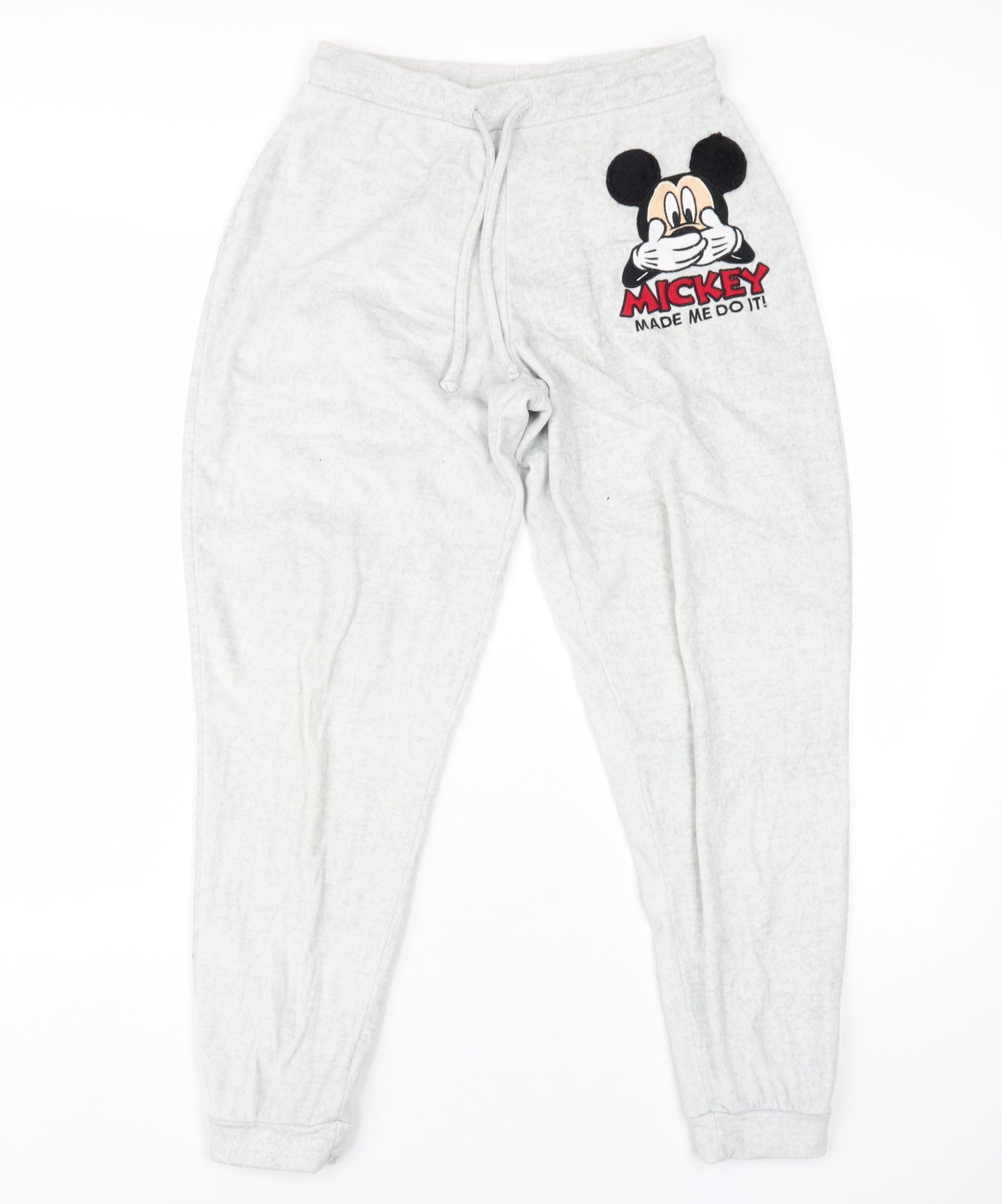 Disney Womens Grey Polyester Jogger Trousers Size 10 L30 in Regular Drawstring - Mickey Mouse