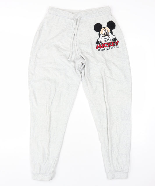 Disney Womens Grey Polyester Jogger Trousers Size 10 L30 in Regular Drawstring - Mickey Mouse