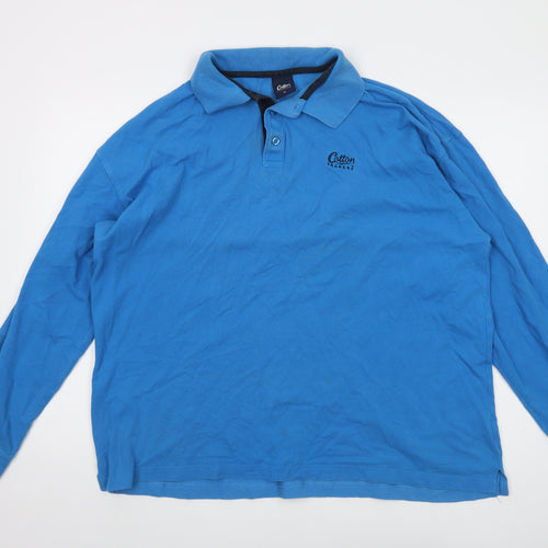 Cotton Traders Mens Blue Cotton Polo Size XL Collared Button