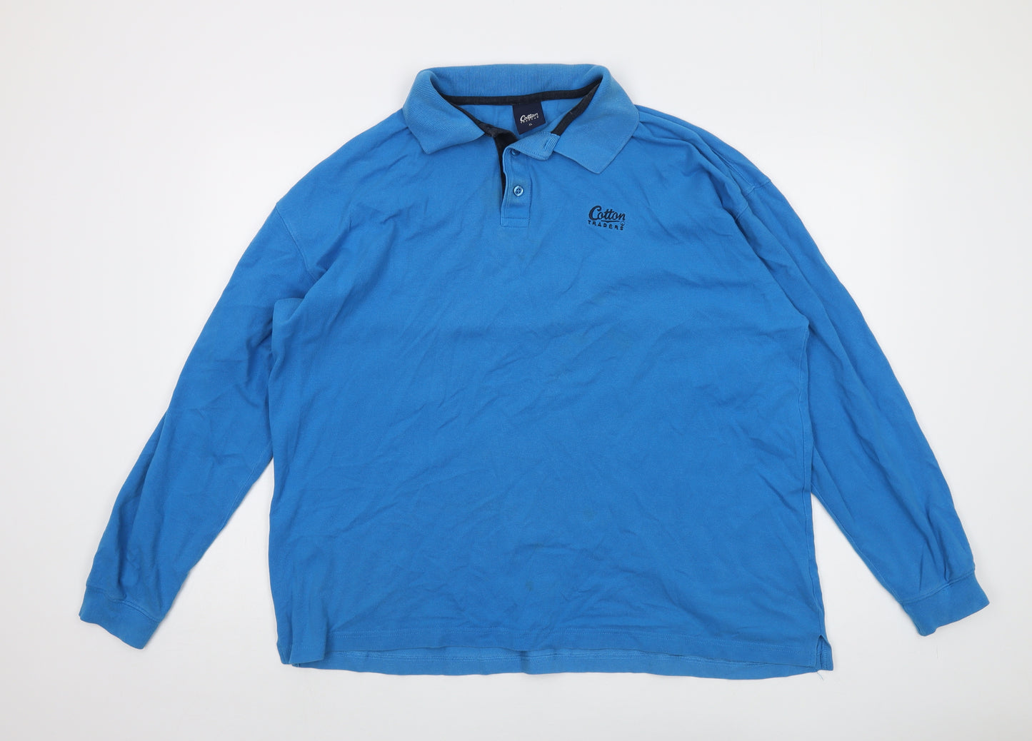 Cotton Traders Mens Blue Cotton Polo Size XL Collared Button