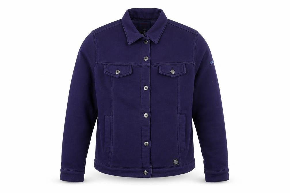 Front view of Batela men’s purple jacket, size XL, button