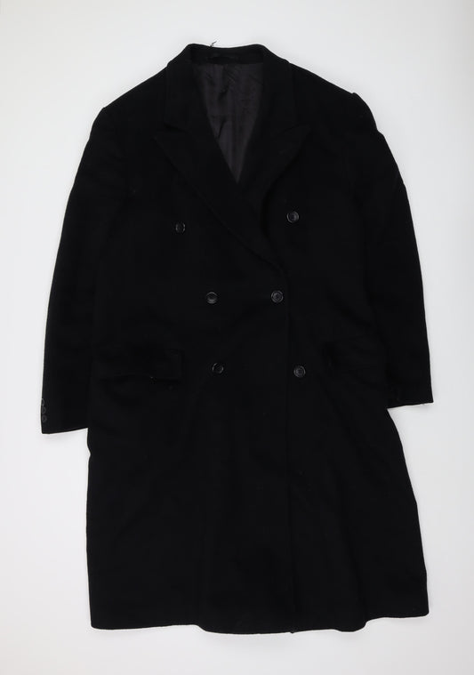 Beatties Mens Black Overcoat Coat Size L Button