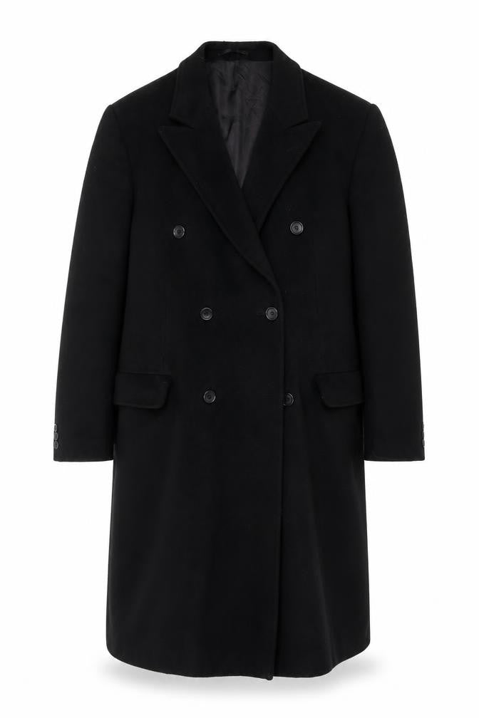 Beatties Mens Black Overcoat Coat Size L Button