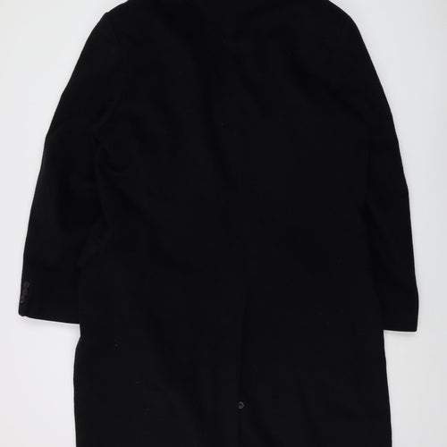 Beatties Mens Black Overcoat Coat Size L Button