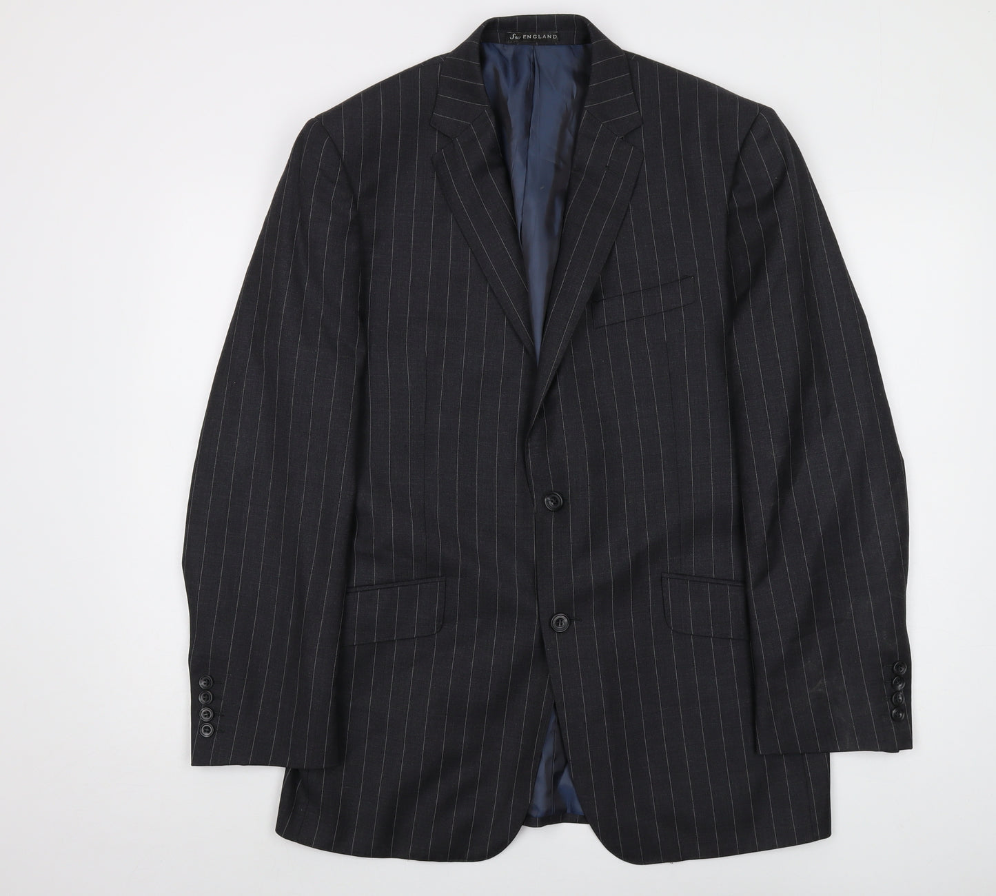 SW England Mens Grey Striped Wool Jacket Suit Jacket Size 40 Regular