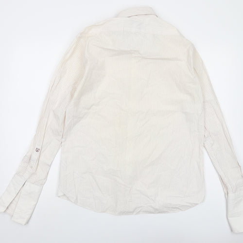 Ungaro Mens Ivory Striped Cotton Button-Up Size 16 Collared Button