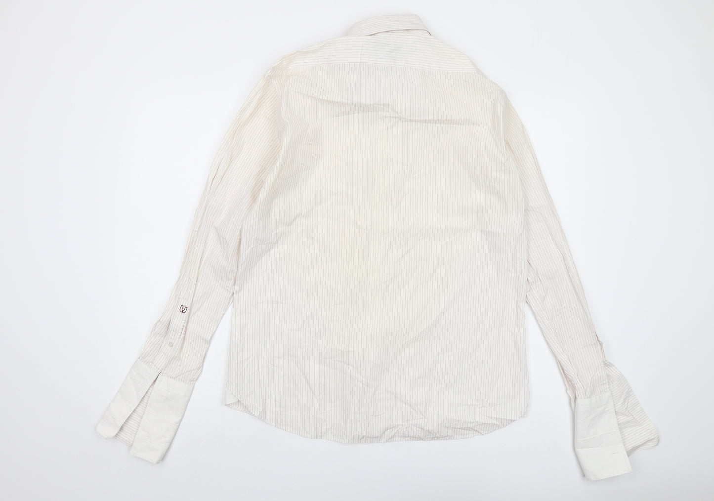 Ungaro Mens Ivory Striped Cotton Button-Up Size 16 Collared Button