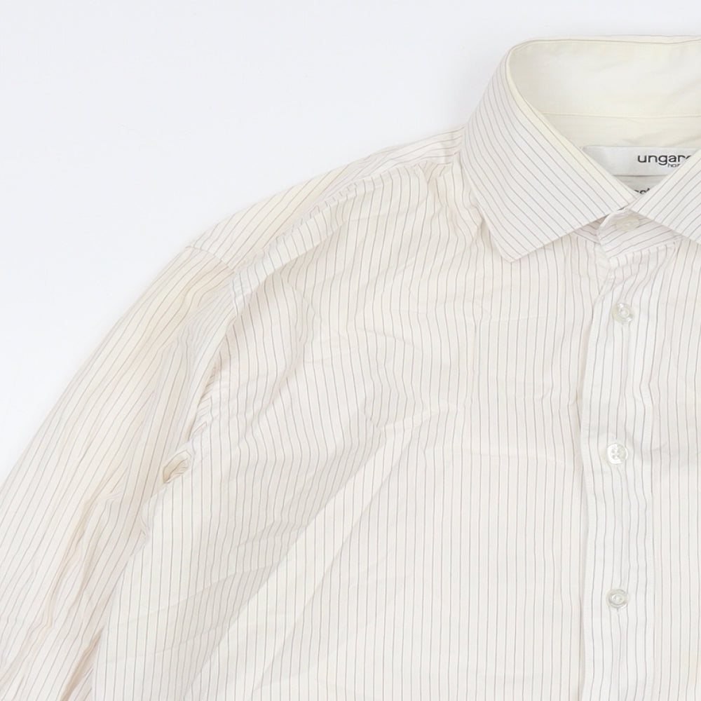 Ungaro Mens Ivory Striped Cotton Button-Up Size 16 Collared Button