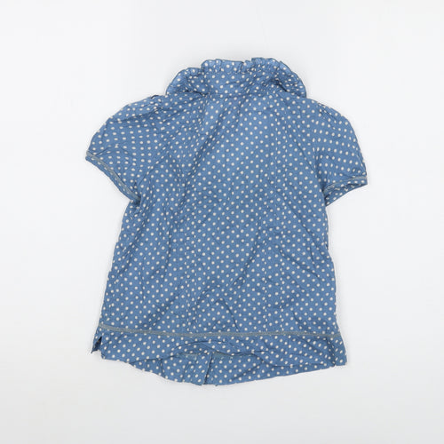Monsoon Girls Blue Polka Dot Cotton Basic Button-Up Size 6-7 Years Collared Button