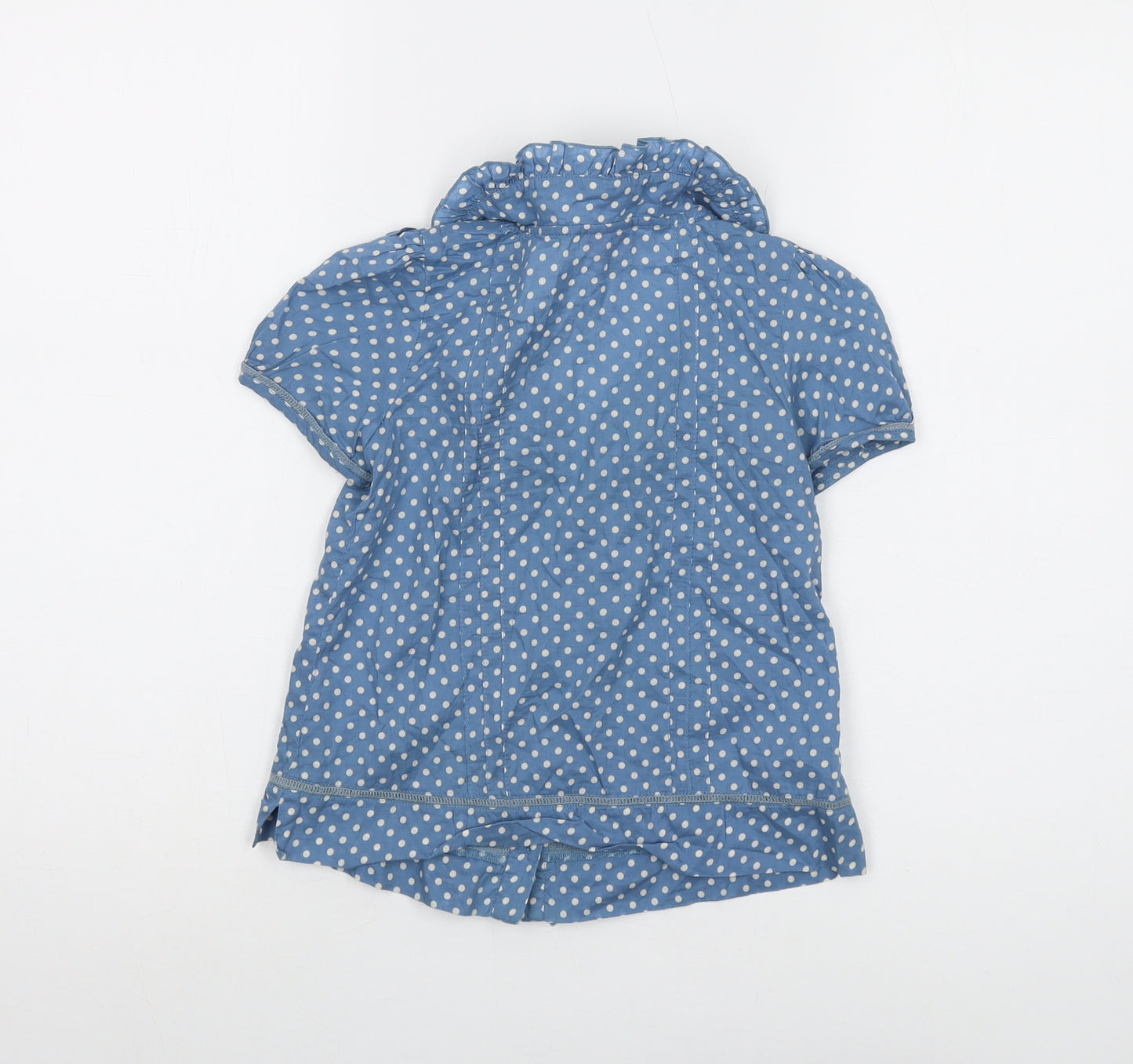 Monsoon Girls Blue Polka Dot Cotton Basic Button-Up Size 6-7 Years Collared Button