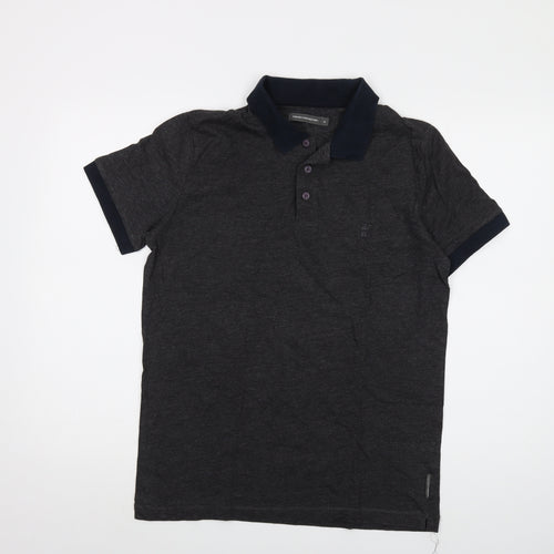 French Connection Mens Grey Cotton Polo Size M Collared Button