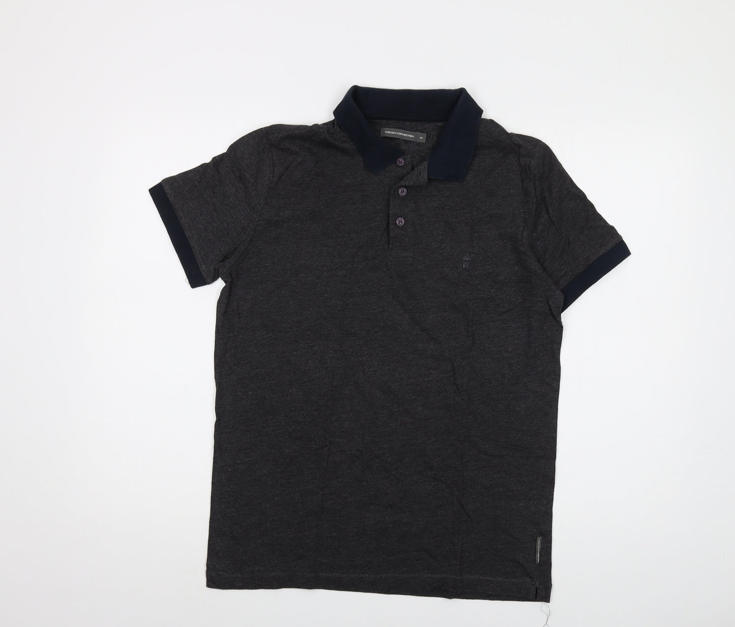 French Connection Mens Grey Cotton Polo Size M Collared Button