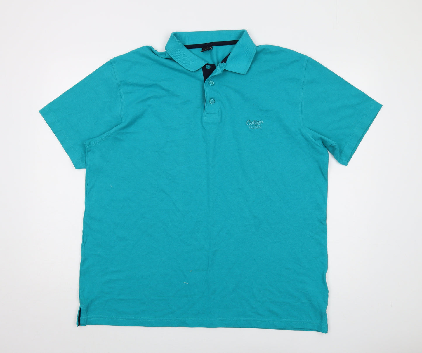 Cotton Traders Mens Blue Cotton Polo Size L Collared Button