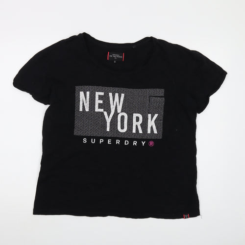 Superdry Womens Black Cotton Basic T-Shirt Size XL Round Neck