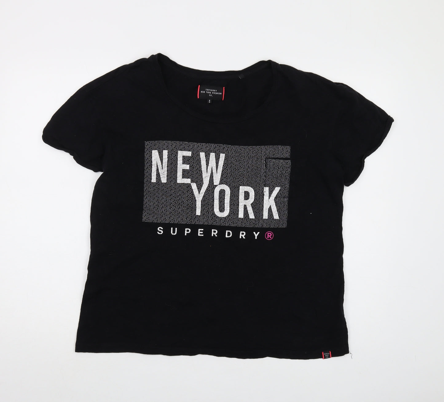 Superdry Womens Black Cotton Basic T-Shirt Size XL Round Neck