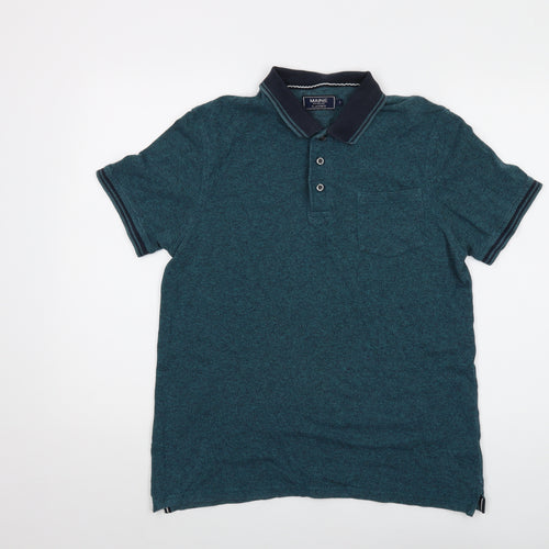 Maine Mens Green Cotton Polo Size S Collared Button