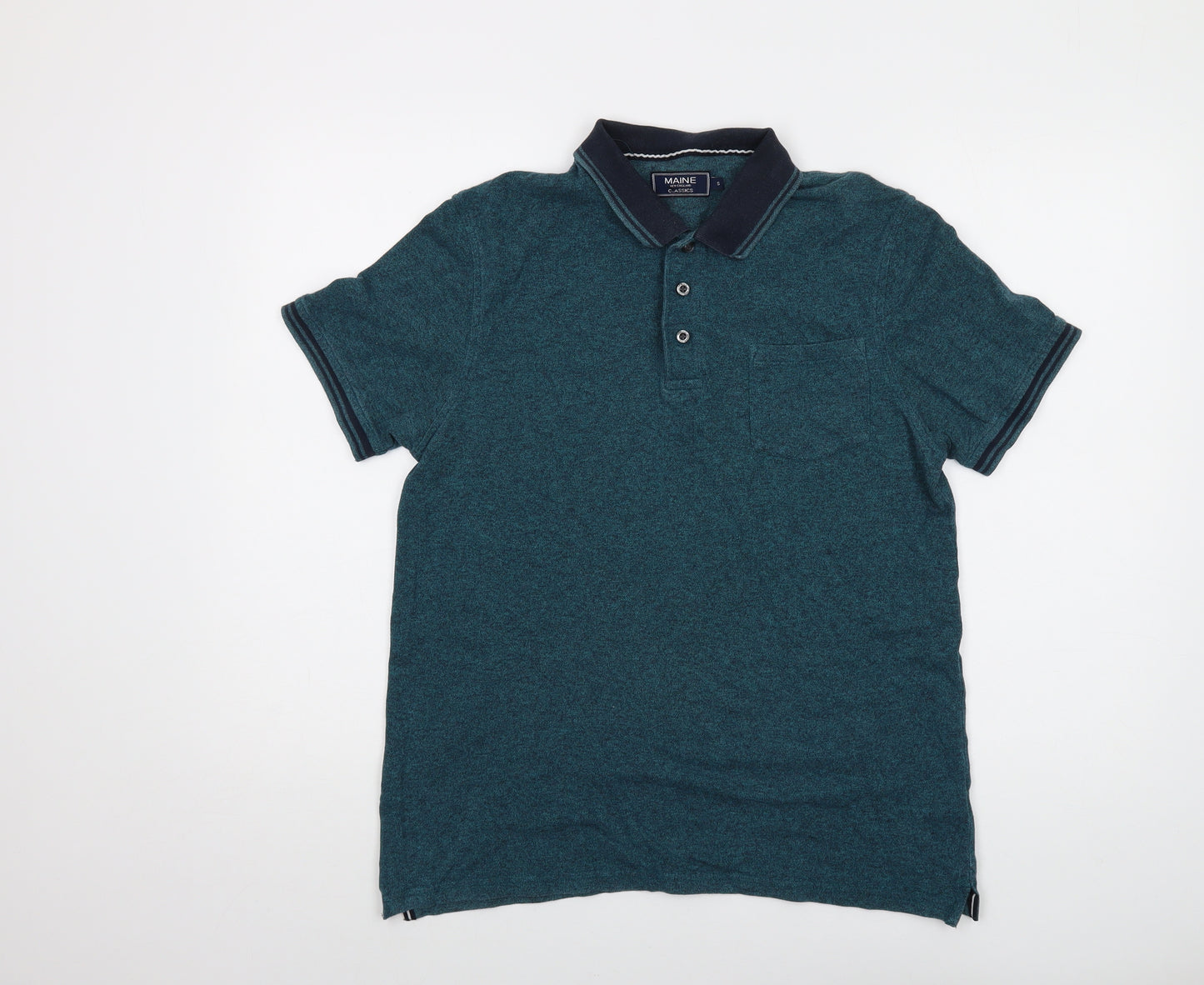 Maine Mens Green Cotton Polo Size S Collared Button