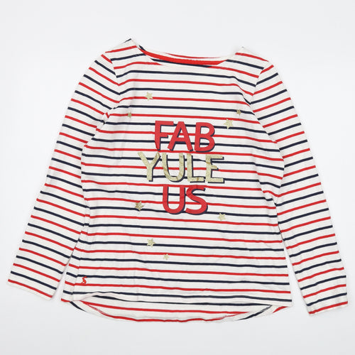 Joules Womens Red Striped Cotton Basic T-Shirt Size 14 Round Neck