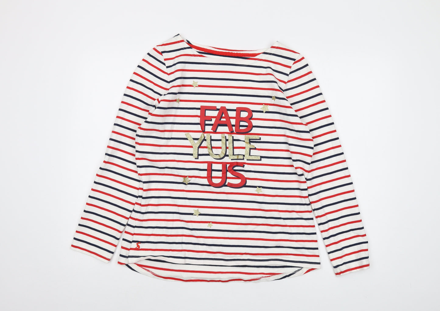 Joules Womens Red Striped Cotton Basic T-Shirt Size 14 Round Neck