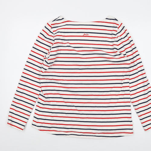 Joules Womens Red Striped Cotton Basic T-Shirt Size 14 Round Neck