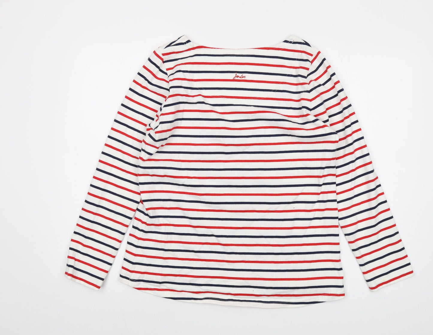 Joules Womens Red Striped Cotton Basic T-Shirt Size 14 Round Neck