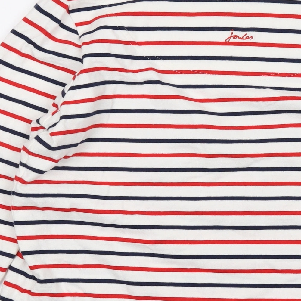 Joules Womens Red Striped Cotton Basic T-Shirt Size 14 Round Neck