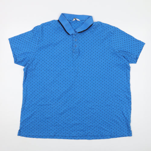 Cotton Traders Mens Blue Polka Dot Cotton Polo Size 2XL Collared Button