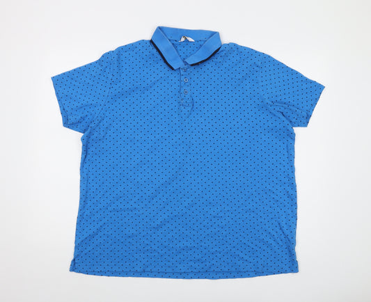 Cotton Traders Mens Blue Polka Dot Cotton Polo Size 2XL Collared Button