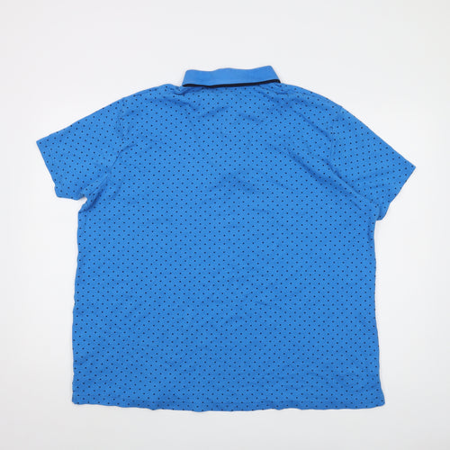 Cotton Traders Mens Blue Polka Dot Cotton Polo Size 2XL Collared Button