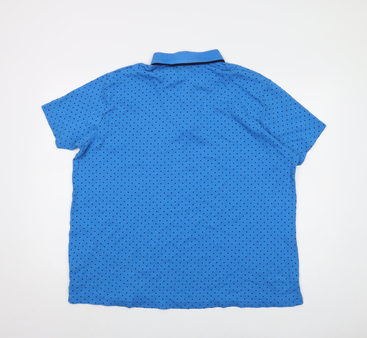 Cotton Traders Mens Blue Polka Dot Cotton Polo Size 2XL Collared Button