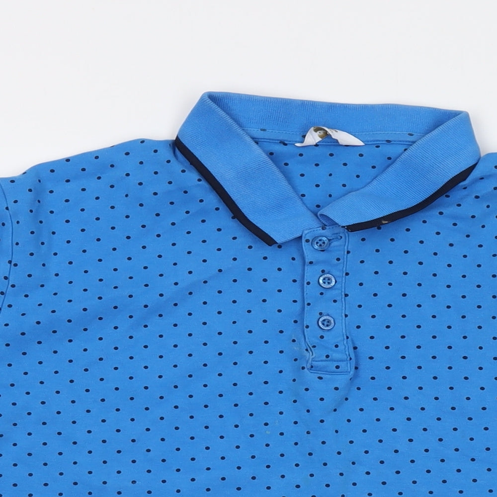 Cotton Traders Mens Blue Polka Dot Cotton Polo Size 2XL Collared Button