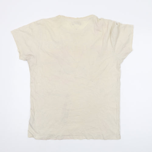 Superman Mens Beige Cotton T-Shirt Size M Round Neck