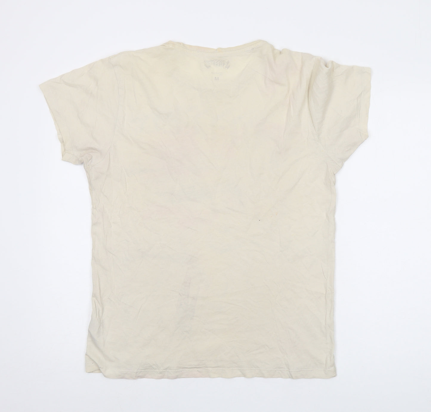 Superman Mens Beige Cotton T-Shirt Size M Round Neck