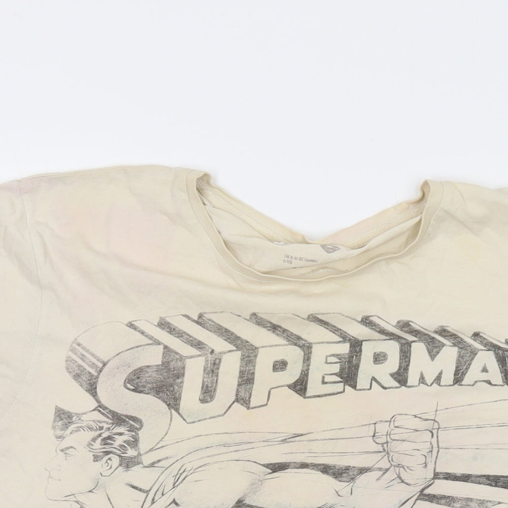 Superman Mens Beige Cotton T-Shirt Size M Round Neck