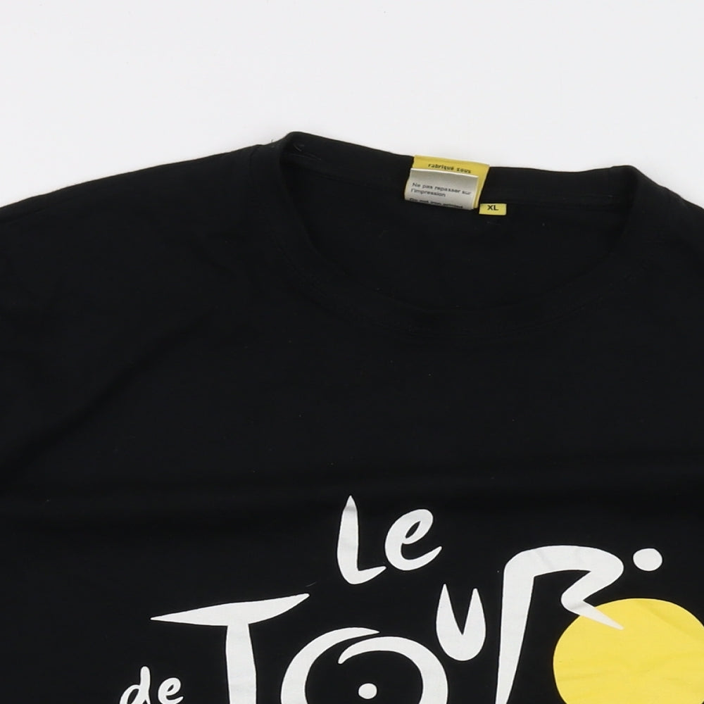 Le Tour de France Mens Black Cotton T-Shirt Size XL Crew Neck