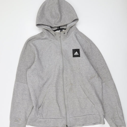 adidas Mens Grey Cotton Full Zip Hoodie Size L