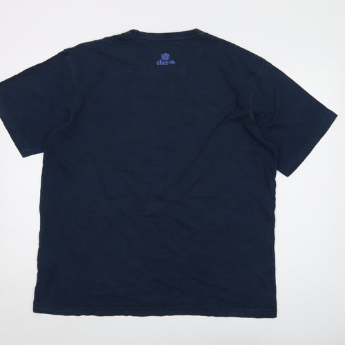 Sherpa Mens Blue Cotton T-Shirt Size XL Crew Neck