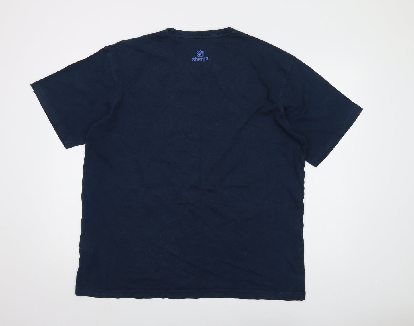 Sherpa Mens Blue Cotton T-Shirt Size XL Crew Neck