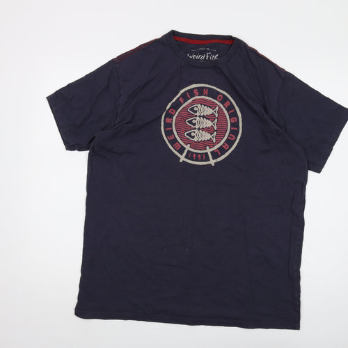 Weird Fish Mens Blue Cotton T-Shirt Size L Crew Neck