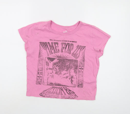 Hollister Womens Pink Cotton Cropped T-Shirt Size M Round Neck