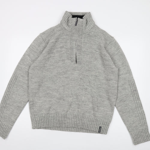 Keningston Mens Grey Mock Neck Acrylic Pullover Jumper Size XL Long Sleeve