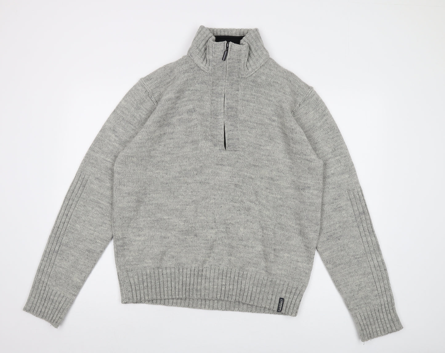 Keningston Mens Grey Mock Neck Acrylic Pullover Jumper Size XL Long Sleeve