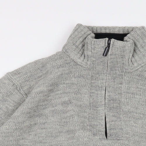 Keningston Mens Grey Mock Neck Acrylic Pullover Jumper Size XL Long Sleeve