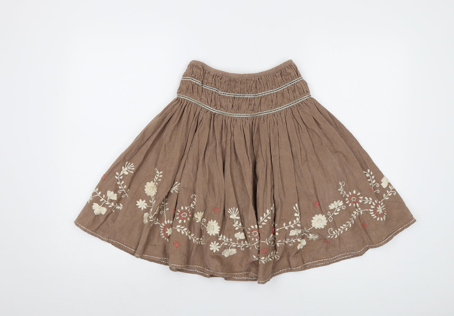 Monsoon Girls Beige Cotton A-Line Skirt Size 8-9 Years Regular Pull On