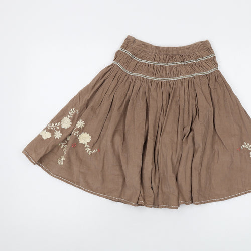 Monsoon Girls Beige Cotton A-Line Skirt Size 8-9 Years Regular Pull On