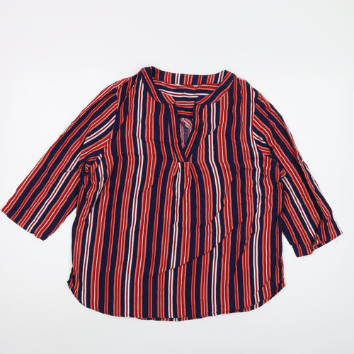 VERO MODA Womens Blue Striped Viscose Basic Blouse Size XL V-Neck