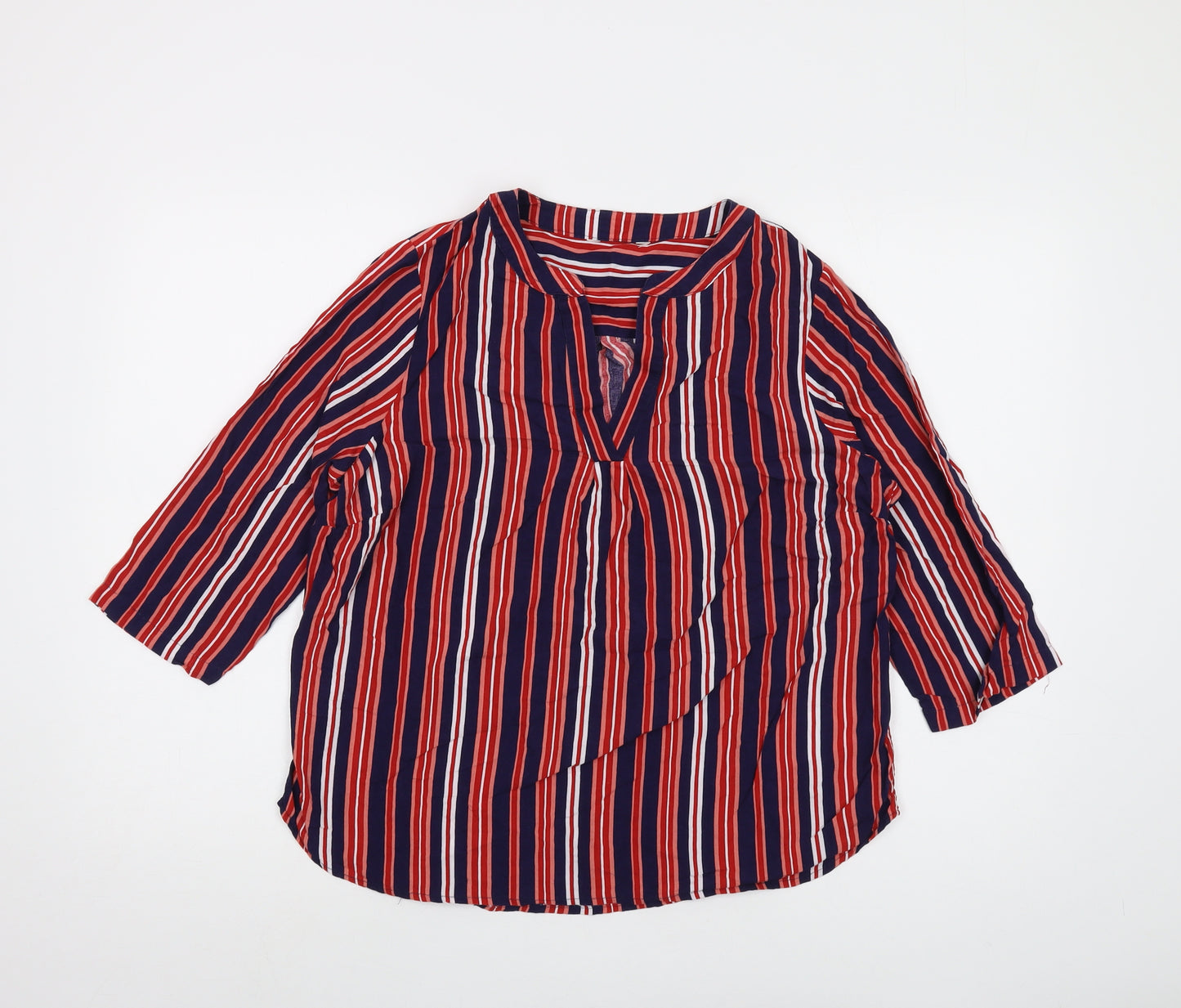 VERO MODA Womens Blue Striped Viscose Basic Blouse Size XL V-Neck