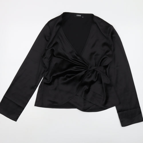 Cider Womens Black Polyester Wrap Blouse Size M V-Neck